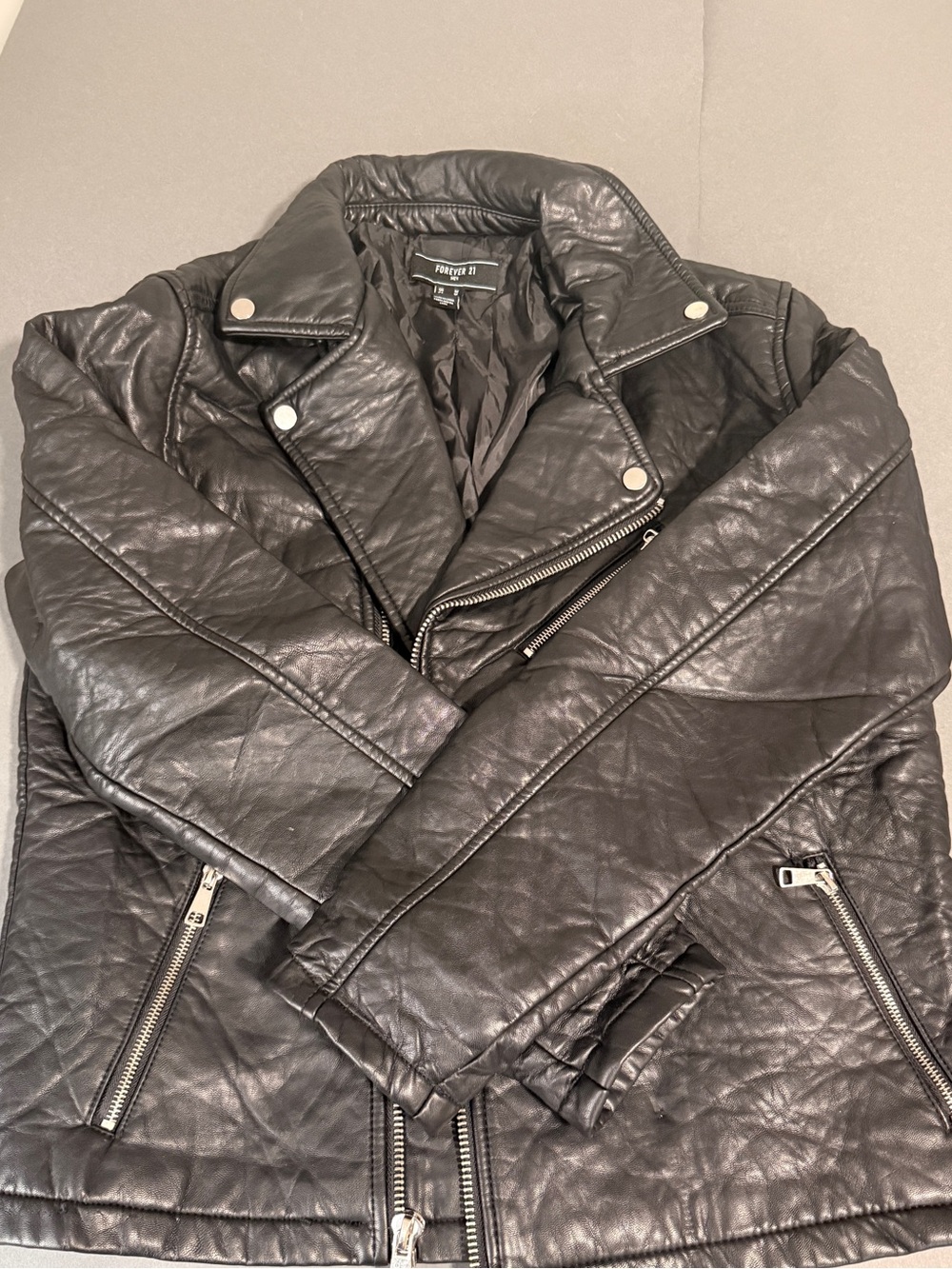 Forever 21 Black Quilted Faux Leather Biker Jacket